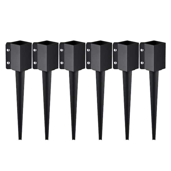 Fence Post Anchor Ground Spike 6-Pack 24 x 4 x 4 in. Outer Diameter (Inner Diameter 3.5 in. x 3.5 in.) Metal Black
