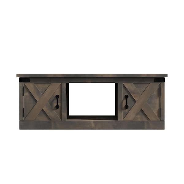 Bridgevine Home 48 in. Fully Assembled Barnwood Rectangle Coffee Table with 2-Cabinets