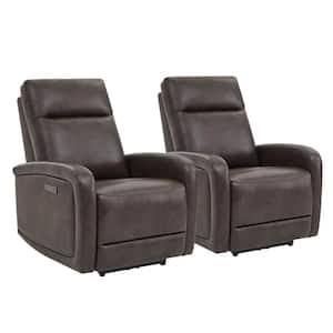 Edison Chocolate Leather Power Recliner Chair Zero Wall Hugger Home Theater Seating for Living Room (Set of 2)