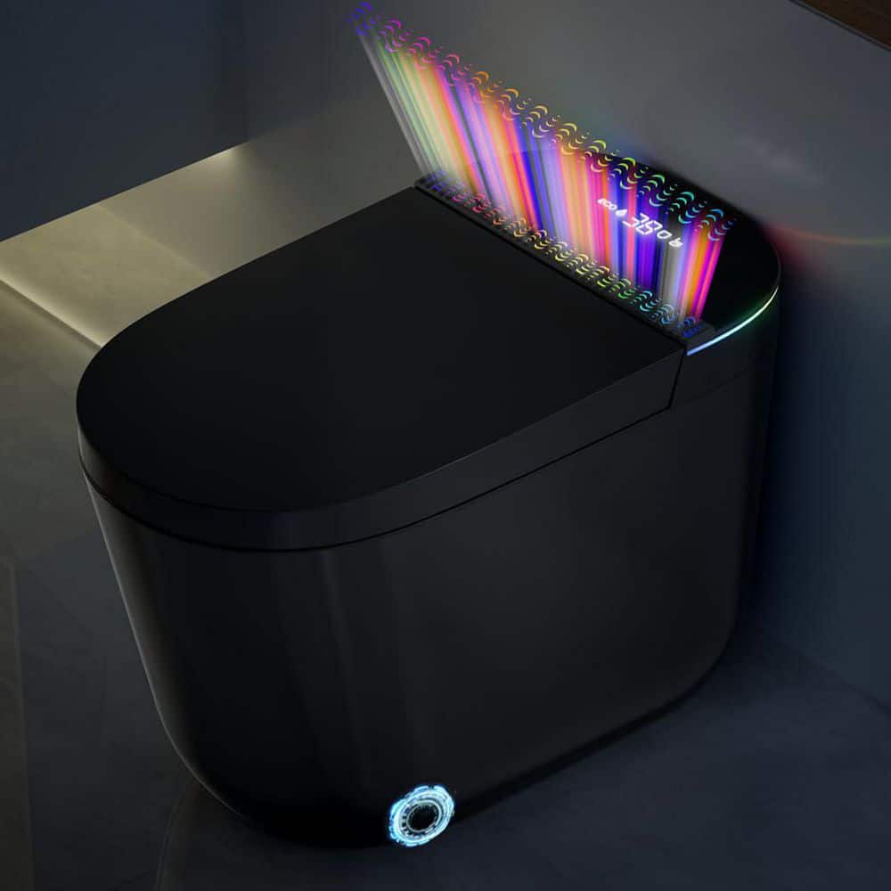 Elongated Bidet Toilet 1.28 GPF in Black with Adjustable Sprayer Settings, Deodorizing, Soft Close and LED Night Light