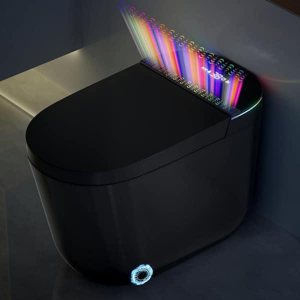 Elongated Bidet Toilet 1.28 GPF in Black with Adjustable Sprayer Settings, Deodorizing, Soft Close and LED Night Light