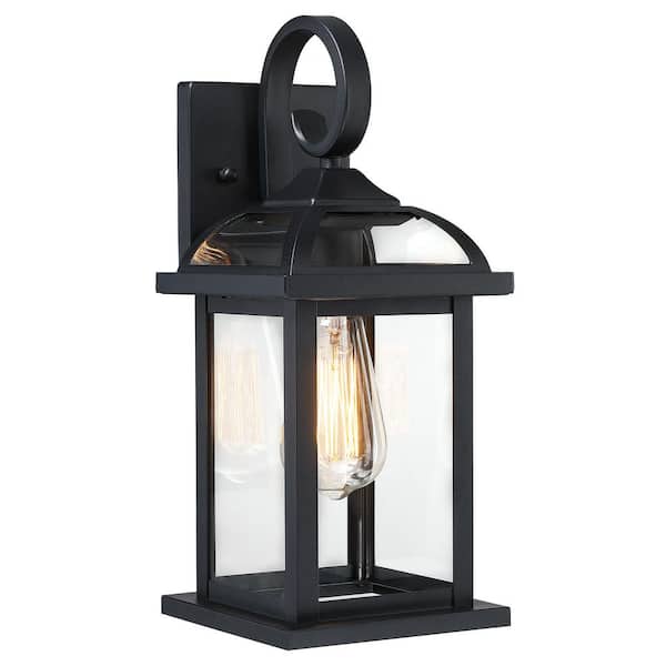 pasentel 14.8 in. Black Outdoor Hardwired Wall Lantern Sconce with Clear Glass, Bulb not included