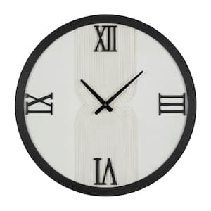24 in. x 24 in. White Wood Art Deco Inspired Line Art Geometric Wall Clock with Black Accents