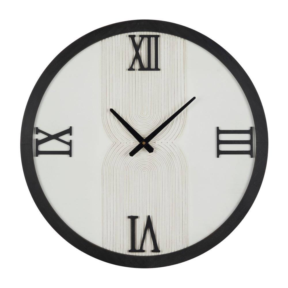 White Wood Art Deco Inspired Line Art Geometric Wall Clock with Black