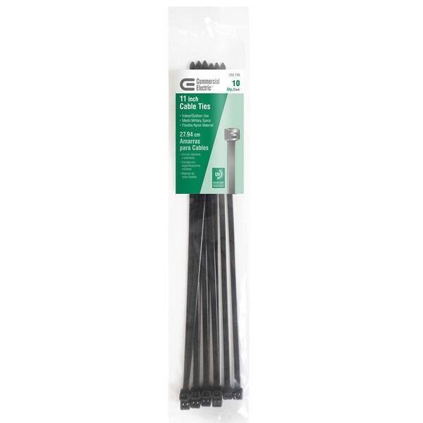 Commercial Electric 11 in. UV Cable Tie - Black (10-Pack)