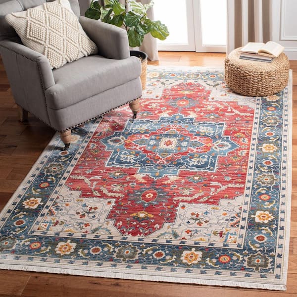 Vintage Persian 9 ft. x 12 ft. Red/Blue Ornate Medallion Area Rug