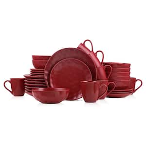 Stone Lain Sam 32-Piece Dinnerware Set Porcelain, Service For 8, Red