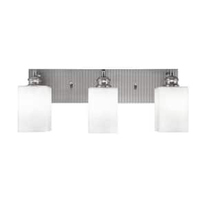 Albany 22 in. 3-Light Brushed Nickel Vanity Light with Square White Muslin Glass Shades