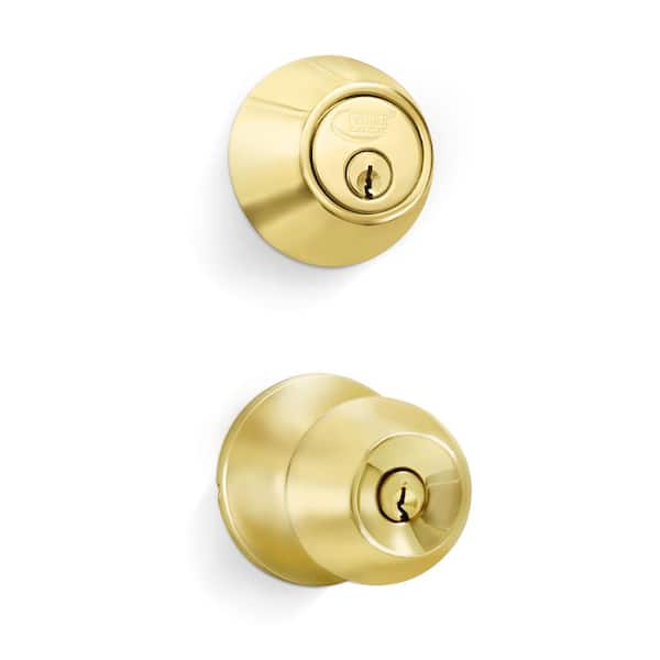 Premier Lock ED02 Entry Door Knob Deadbolt Combo Lock Set with 6-Keys, Polished Brass, 1-Pack