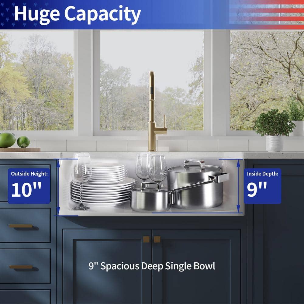 White Gloss Fireclay 33" Single Bowl Farmhouse Kitchen Sink