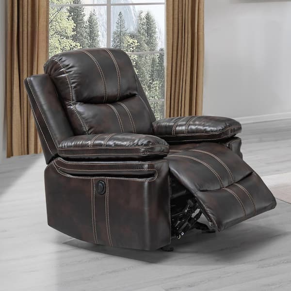 NEW CLASSIC HOME FURNISHINGS New Classic Furniture Kellen Brown Faux Leather Glider Recliner with Power Footrest