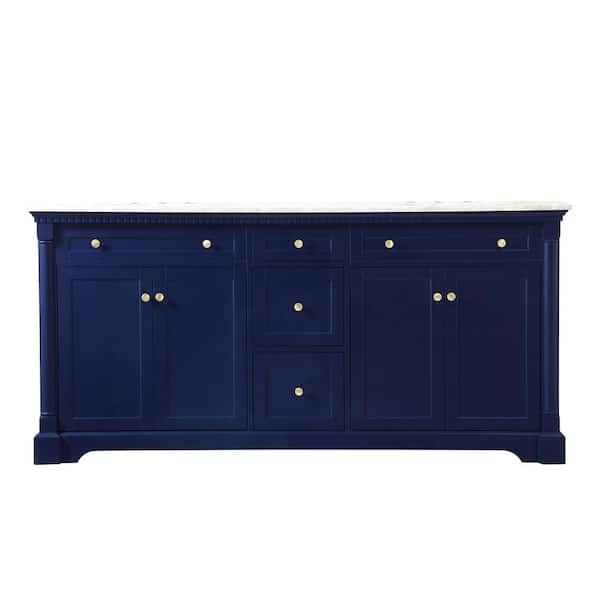 Unbranded Simply Living 72 in. W x 21.5 in. D x 35 in. H Bath Vanity in Blue with Carrara White Marble Top