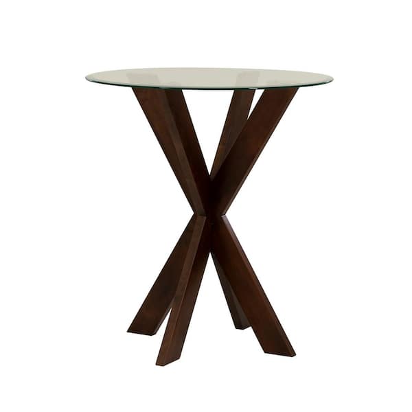 Linon Home Decor Trapp Espresso Glass Top 36 in. Wood Base Pub Dining Table Seats 2