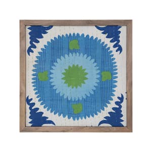Mango Wood and MDF Framed Home Art Print Cotton Printed Suzani Wall Decor 20.5 in. x 1 in. x 20.5 in. H