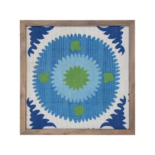 Storied Home Mango Wood and MDF Framed Home Art Print Cotton Printed Suzani Wall Decor. 20.5 in. x 1" x 20.5"h.