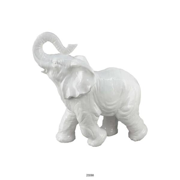 Benjara Morden White 7.75 in. x 17.5 in. Ceramic Elephant BM334867