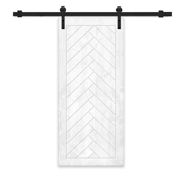 CALHOME 28 in. x 80 in. White Stained Pine Wood Modern Interior Sliding Barn Door with Hardware Kit