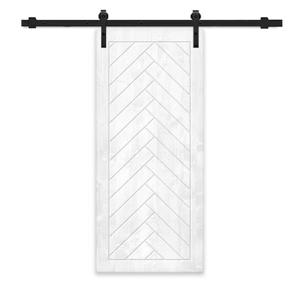 CALHOME 32 in. x 80 in. White Stained Pine Wood Modern Interior Sliding Barn Door with Hardware Kit