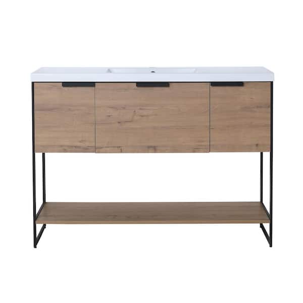 Unbranded 47 in. W x 18 in. D x 34.1 in. H Freestanding Bathroom Vanity in Imitative Oak with White Resin Basin Top