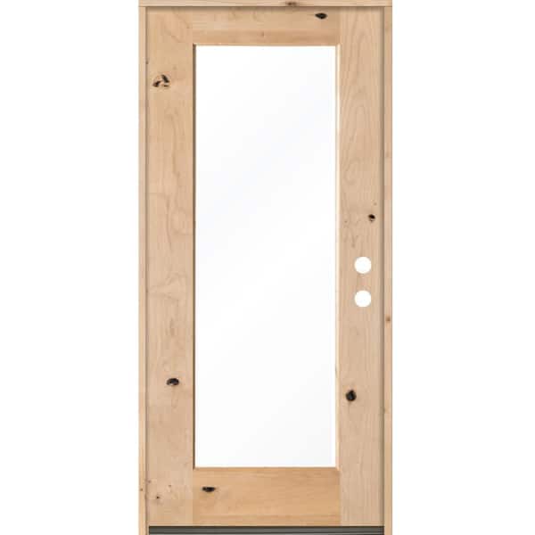30 in. x 80 in. Knotty Alder Left-Hand/Inswing Full-Lite Clear Glass Unfinished Wood Prehung Front Door