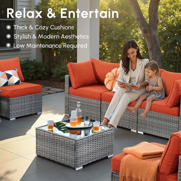 その他 TITTOYS 1/6 ACCESSORIES SOFA & TABLE HOOOWOOO Messi Grey 10-Piece Wicker Outdoor Patio Fire Pit