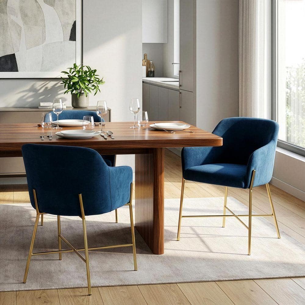 Glamour Home Ana Blue Velvet Arm Dining Chair with Golden Metal Legs GHDC-1346 - The Home Depot Glamour Home Ana Blue Velvet Arm Dining Chair with Golden Metal Legs GHDC-1346 - The Home Depot