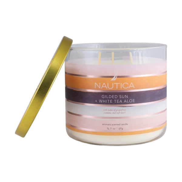 Nautica 14.5 oz. Gilded Sun and White Tea Aloe Multi-Colored Fresh 3-Wick Jar Candle