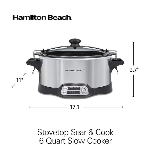 Hamilton Beach Stovetop Sear & Cook Slow Cooker (33662), 6 Quart Capacity,  Stainless Steel 