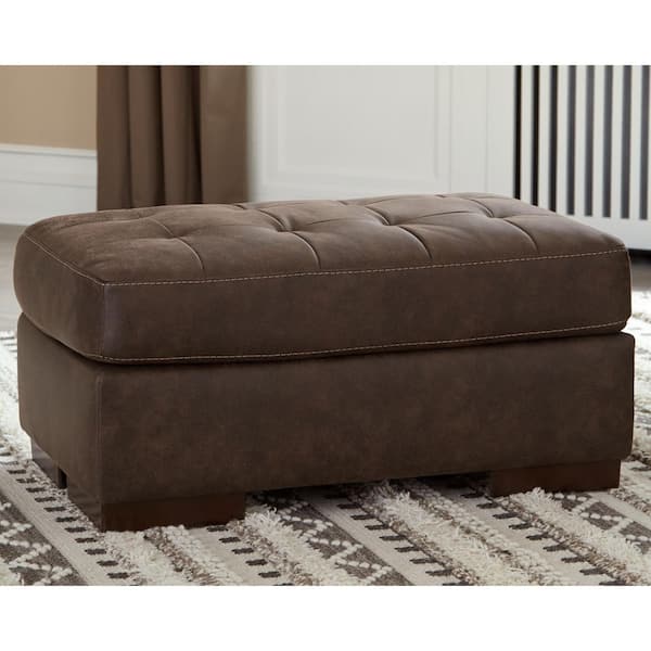 Signature DESIGN BY ASHLEY Maderla Brown Faux Leather Rectangle Cocktail Medium Ottoman