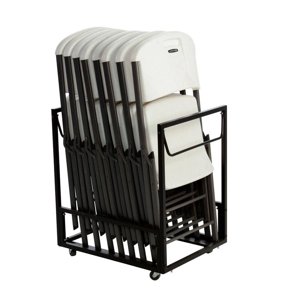 Black Metal Folding Chair Storage Cart with Wheels