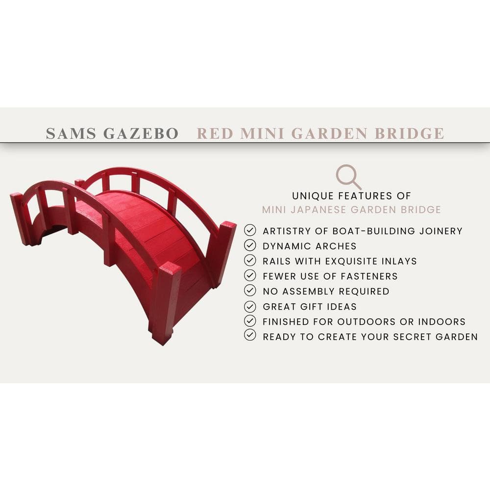 Miniature Red Wood Japanese Garden Bridge, 25"