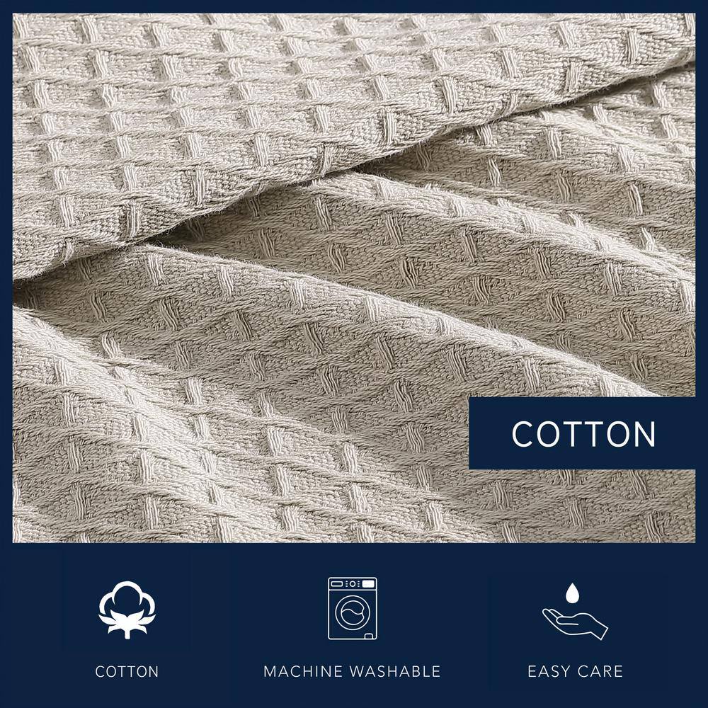 Beige Full Cotton Knitted Reversible Blanket with Textured Accent
