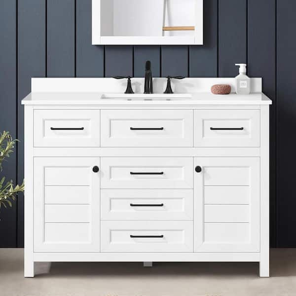 Hanna 48 in. Single Sink White Bath Vanity with White Engineered Stone Top (Assembled)