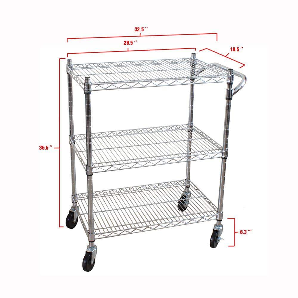 Oceanstar Chrome 3-Tier Adjustable Heavy-Duty Utility Cart