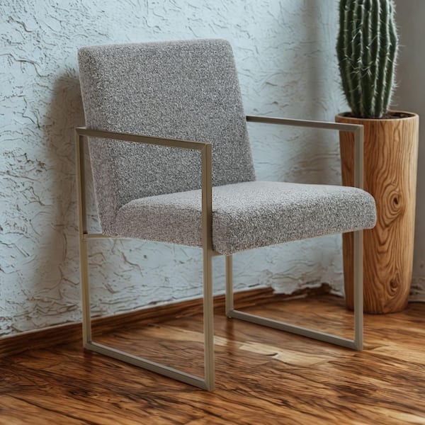 Suzanne Grey Fabric and Antique Brass Dining Chair