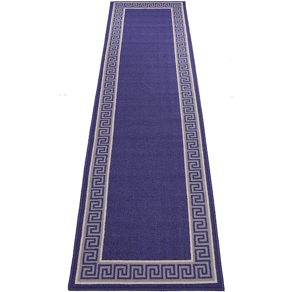 RugStylesOnline Meander Printed Design Navy Blue Color 23 " Width x 7' Your Choice Length Slip Resistant Rubber Stair Runner