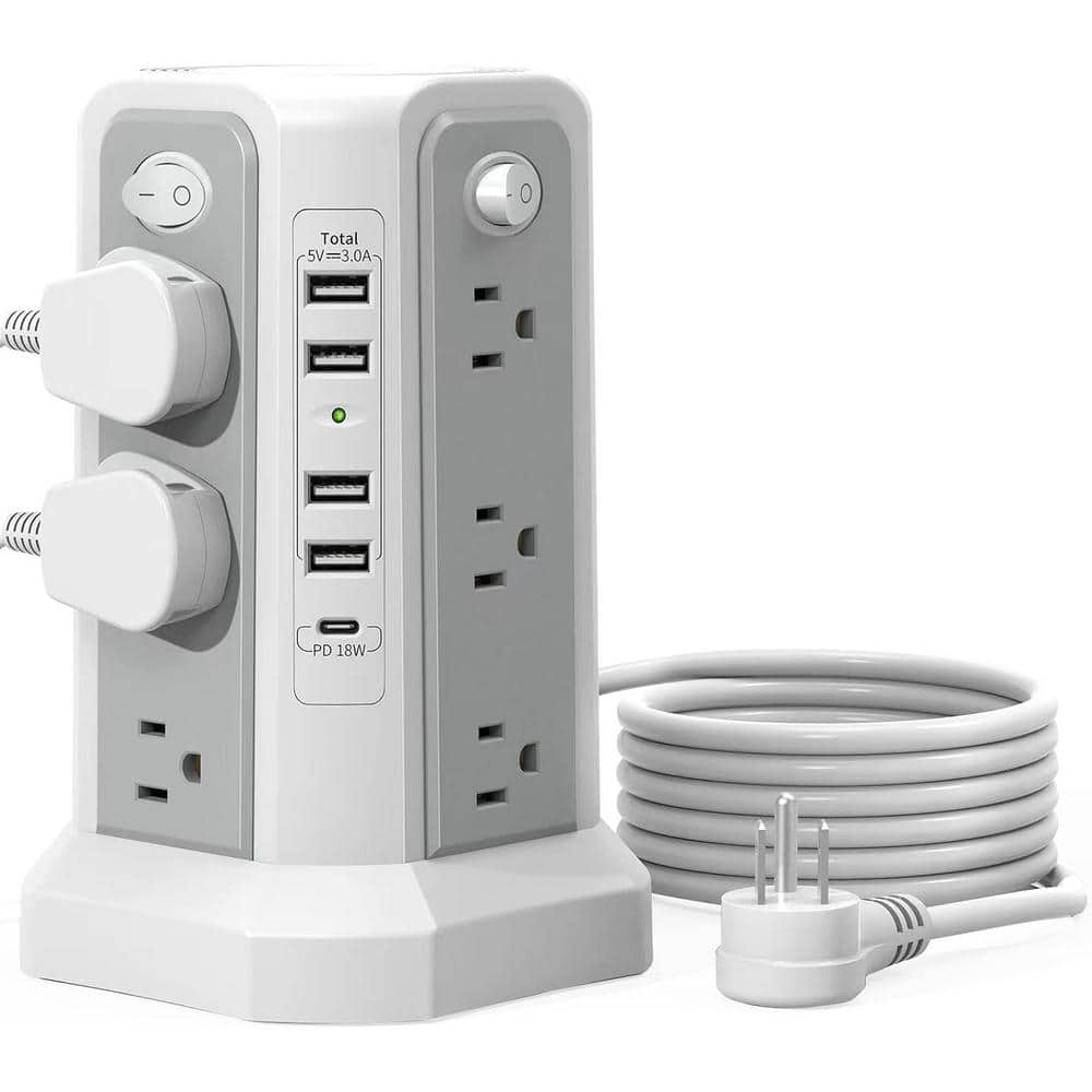10 Ft. Extension Cord 12-Outlet Power Strip Surge Protector Tower in Gray with Flat Plug and 5 USB Ports price history on PriceWatchPro