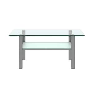 39.37 in. W x 23.62 in. D x 17.72 in. H Gray Rectangle Double-Deck Glass Coffee Table Modern Side Center Table