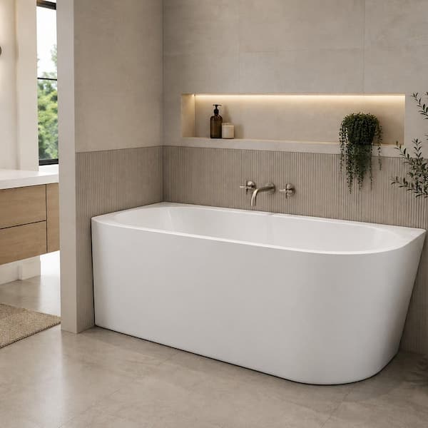 Poppy Left 59 in. Acrylic Flatbottom Bathtub in White