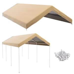 Portable Carport Replacement Top w/Ball Bungee Cords, 10 ft. x 20 ft. Waterproof Garage Canopy Cover, Beige (Only Cover)