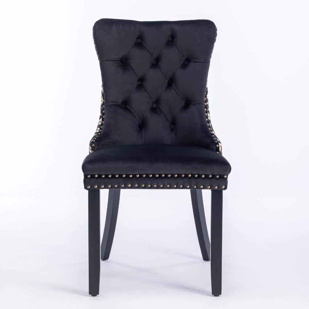 Black Velvet Upholstered Dining Chairs with Tufted Back, Nailhead Trim, and Solid Wood Legs, Set of 2 price history on PriceWatchPro