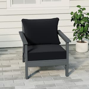 Birchwood Outdoor Patio Deep Seating HDPE Plastic Lounge Chair in Grey with Black Cushions