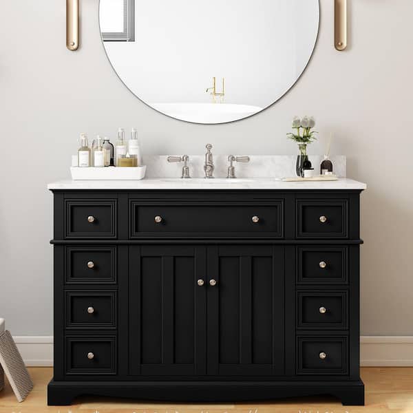 Fremont 49 in. Single Sink Black Bath Vanity with White Engineered Marble Top (Assembled)