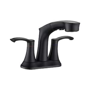 4 in. Centerset Double Middle Arc Bathroom Faucet with Pull Out Sprayer included in Matte Black