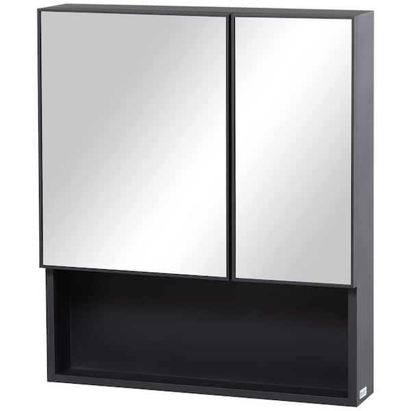 23.5 in. W x 27.5 in. H Rectangular Black Stainless Steel Surface Mount Medicine Cabinet with Mirror