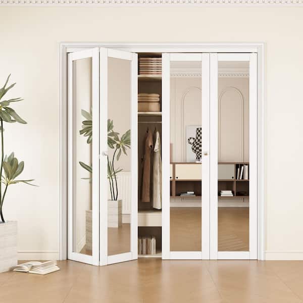 72 in. x 80 in. 1-Lite Mirrored Glass and Solid Core White Finished MDF Interior Closet Bi-fold Door with Hardware
