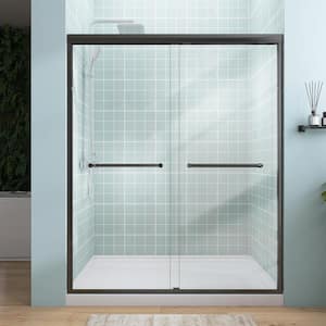 60 in. W x 72 in. H Semi-Frameless Double Sliding Alcove Bypass Glass Shower Door in Matte Black 1/4 in. Tempered Glass