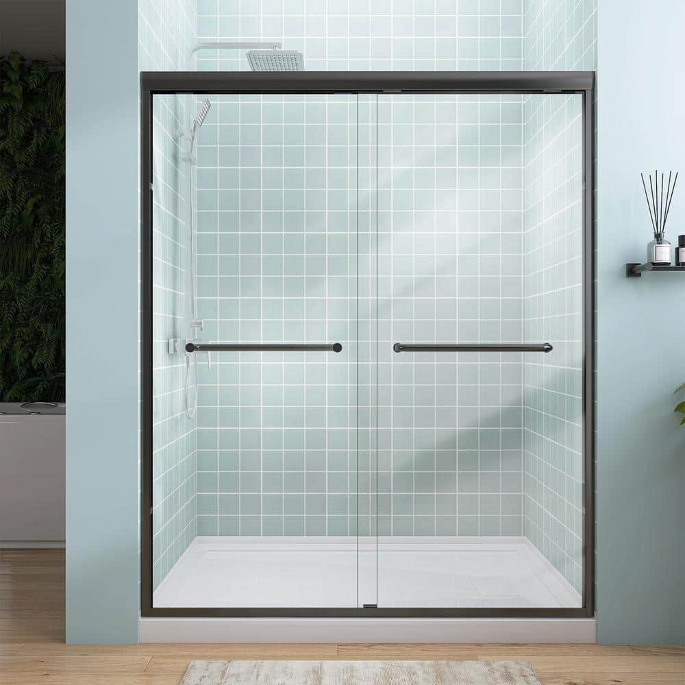 56-60 in. W x 75 in. H Semi-Frameless Double Sliding Bypass Glass Shower Door in Matte Black 5/16 in. Tempered Glass price history on PriceWatchPro