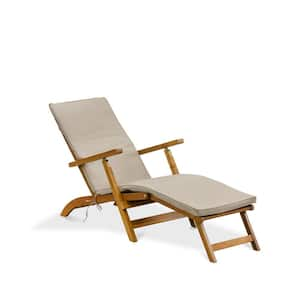 59 in. x 21 in. Acacia Wood Patio Lounge Chair in Natural Oil With Box Edge Tan Cushion