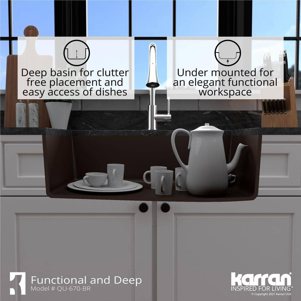Brown Quartz Composite Single Bowl Undermount Kitchen Sink